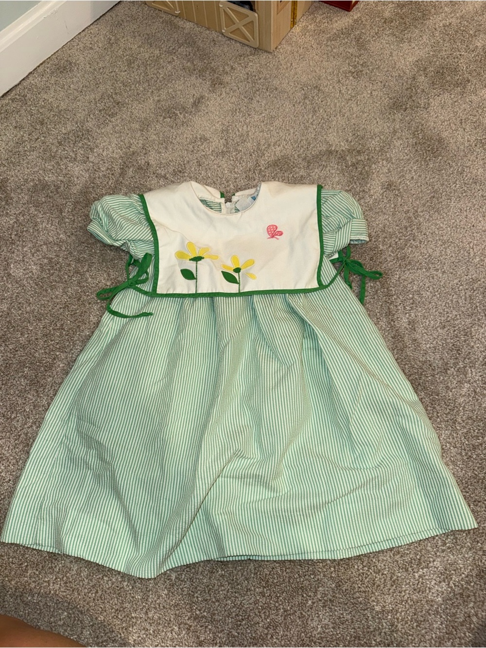 Tommy Bahama Green Striped Floral Bib Dress